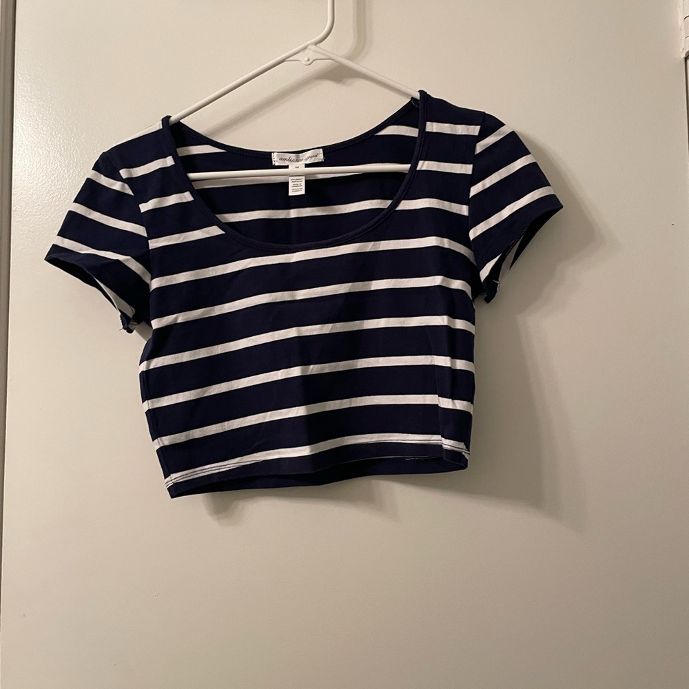 Navy and White Striped Crop Top